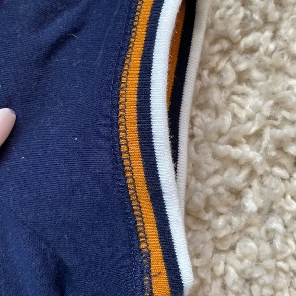 Forever 21 Women's Cropped Navy White Mustard Stripe Short Sleeve Tee - Picture 4 of 4